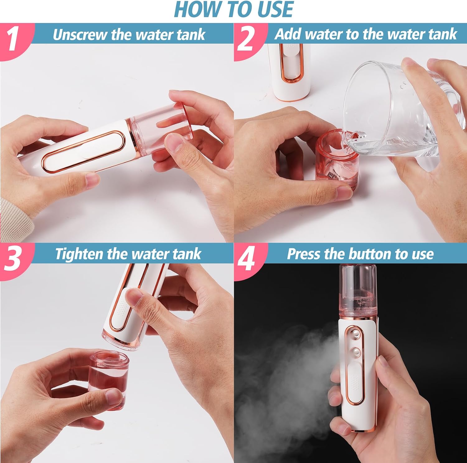 Nano Mister for Eyelash Extensions, Portable Facial Mist Sprayer with 2 Nozzles, 30ml Water Tank - USB Rechargeable Handheld Face Atomizer for Makeup and Skin Hydration - White