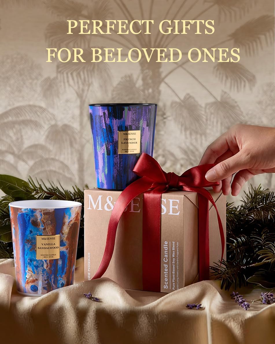 M&SENSE 3-Wick Dark Rose Large Soy Scented Candle, 35oz | 150H Burn Time, Non-Toxic, Luxury Summer Floral Aroma, Romantic Present for Women