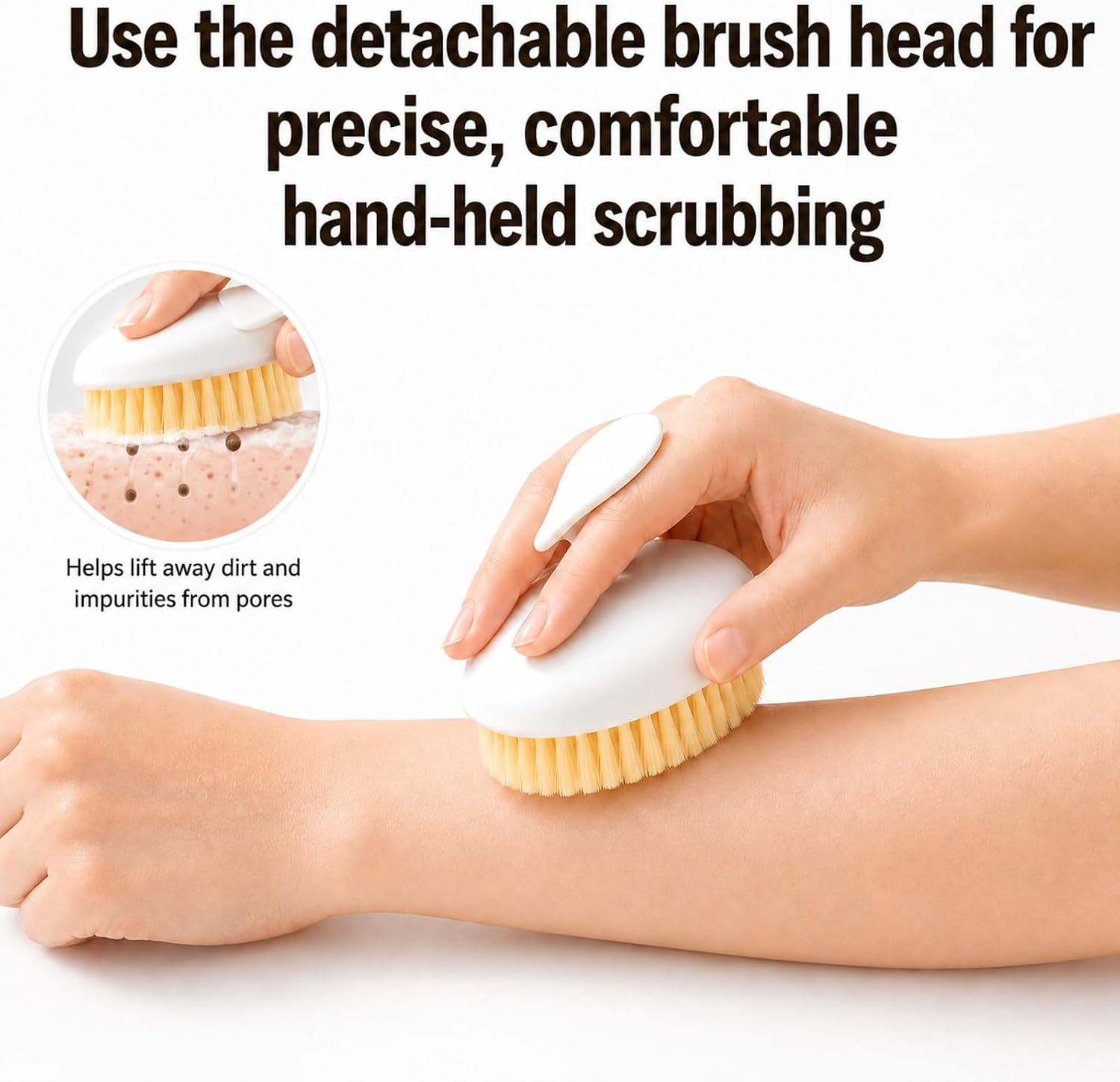 Lequin 14-Inch Handle Bath Brush for Shower, Detachable Back Scrubber with Medium Firm Bristles,Wet or Dry Brushing Body Brush, Exfoliating Shower Scrubber for Back, Legs, Arms and Feet