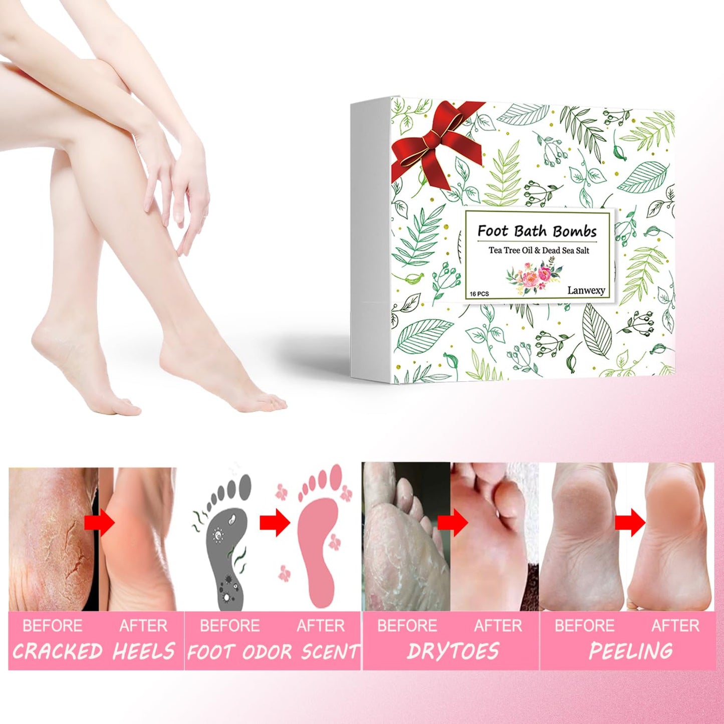 Lanwexy Foot Soaking Tub,Collapsible Bucket,Foot Spa,Foot Bath 16 Pack Foot Soak with Bath Salt and Tea Tree Oil.Foot Bath Soak Tub,Foot Balls for Feet Callus, Dry Cracked, Stubborn Feet Odor Scent.