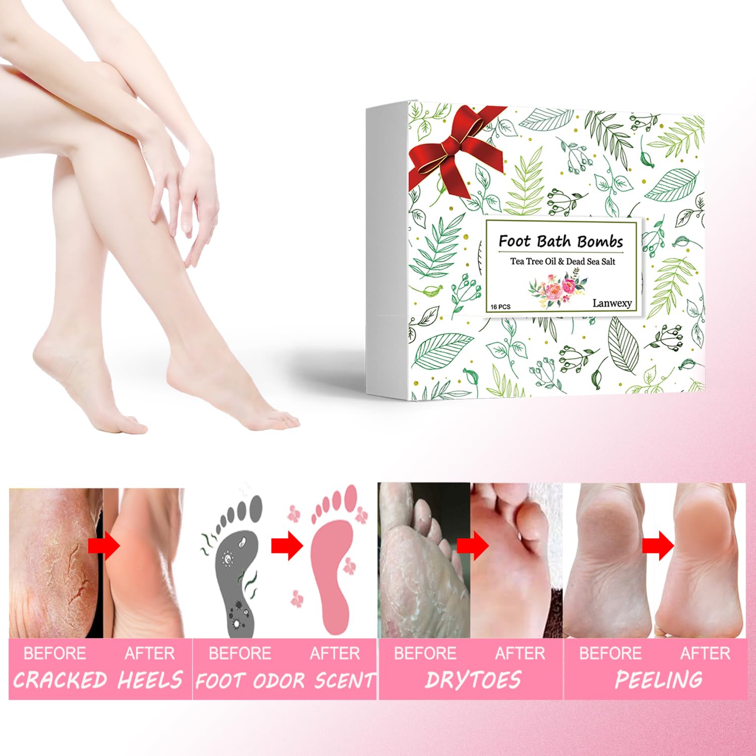Lanwexy Foot Soaking Tub,Collapsible Bucket,Foot Spa,Foot Bath 16 Pack Foot Soak with Bath Salt and Tea Tree Oil.Foot Bath Soak Tub,Foot Balls for Feet Callus, Dry Cracked, Stubborn Feet Odor Scent.
