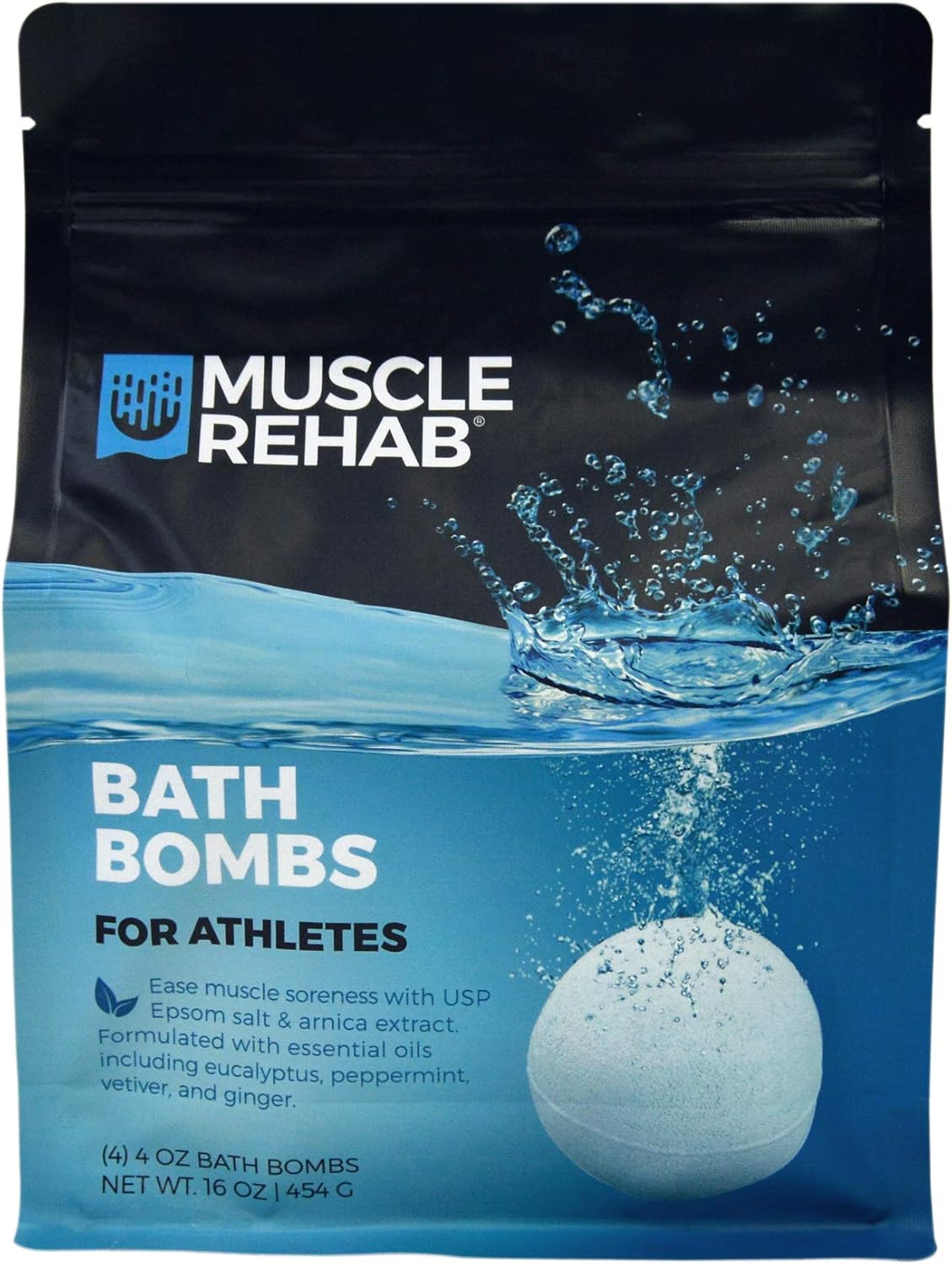 Muscle Rehab Sports Recovery Muscle Rehab Combo Handmade Bath Bombs & Soak for Athletes & Muscle Recovery- Pure Essential Oils, Packed with Arnica, Magnesium, Minerals-, White, 45 Ounce