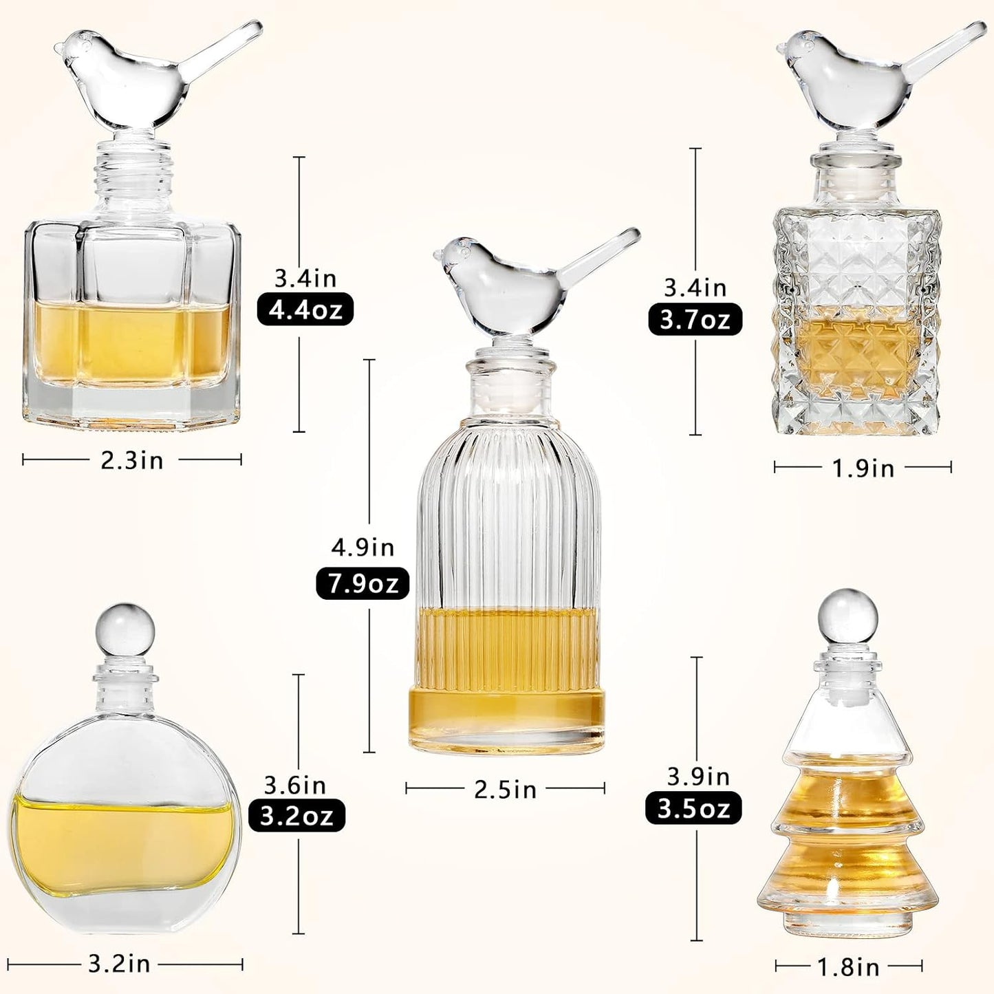 Gift Set-Glass Diffuser Bottles Set of 5 Reed Diffuser Bottle Clear Empty Decorative Bottles Vases Reeds Bulk DIY for Perfume Fragrance Home Office Desk Decoration Wedding Girl Women