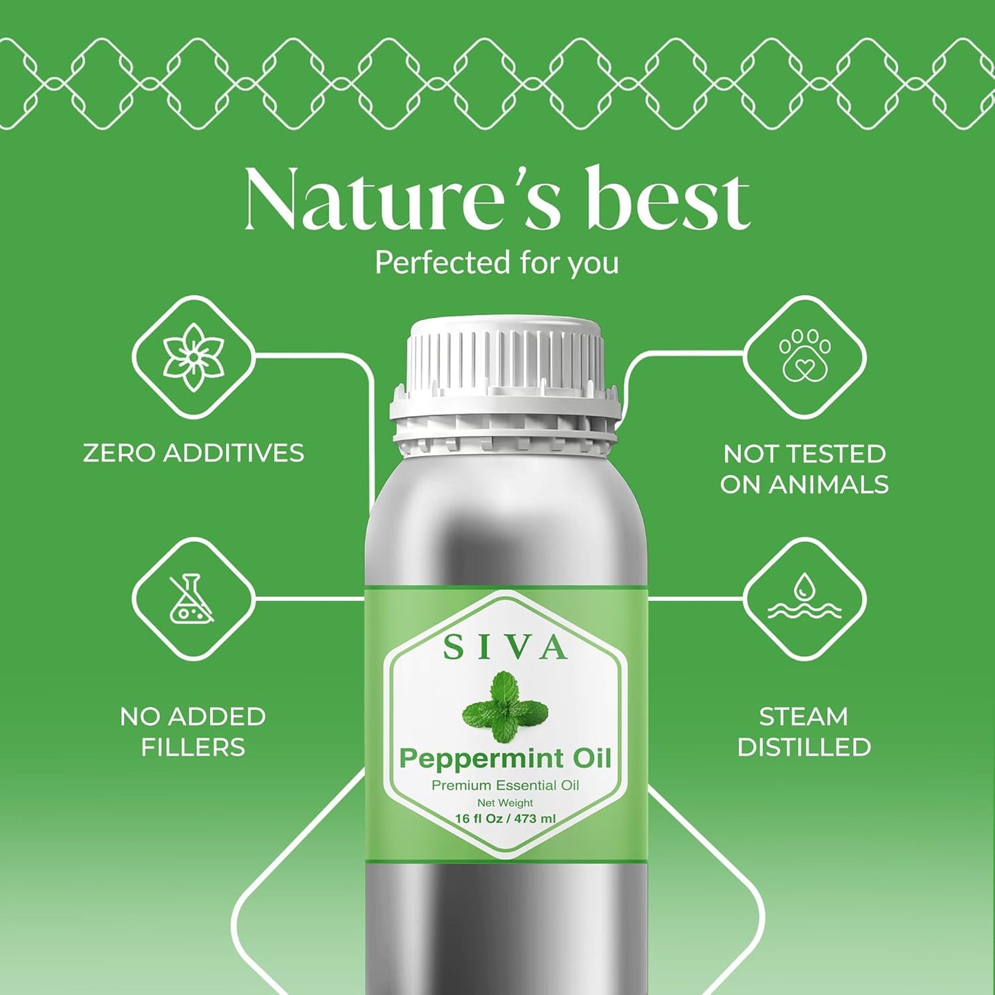Siva Peppermint Essential Oil - 16 Fl Oz – 100% Natural Peppermint Oil - for Diffuser, Face, Skin Care, Aromatherapy, Hair Care, Scalp and Body Massage