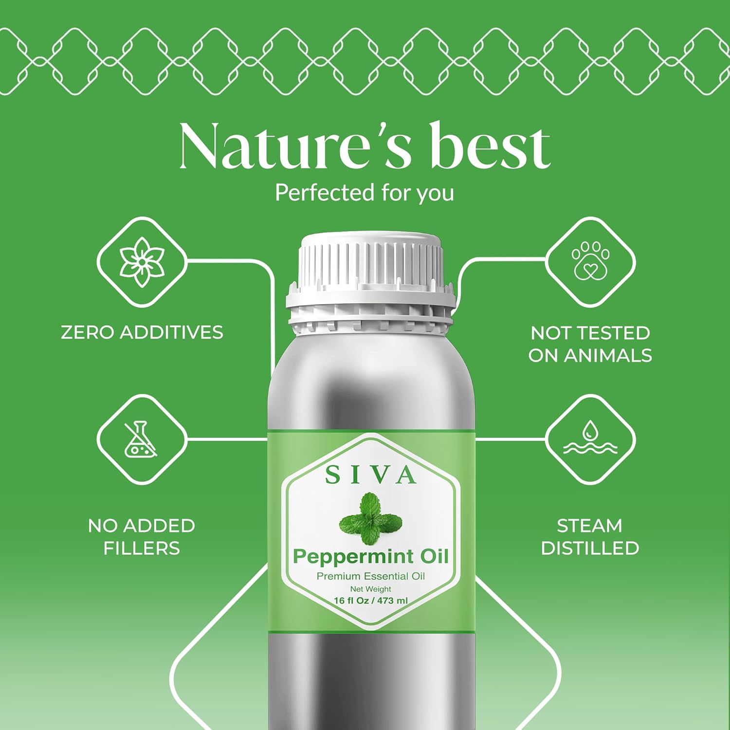 Siva Peppermint Essential Oil - 16 Fl Oz – 100% Natural Peppermint Oil - for Diffuser, Face, Skin Care, Aromatherapy, Hair Care, Scalp and Body Massage