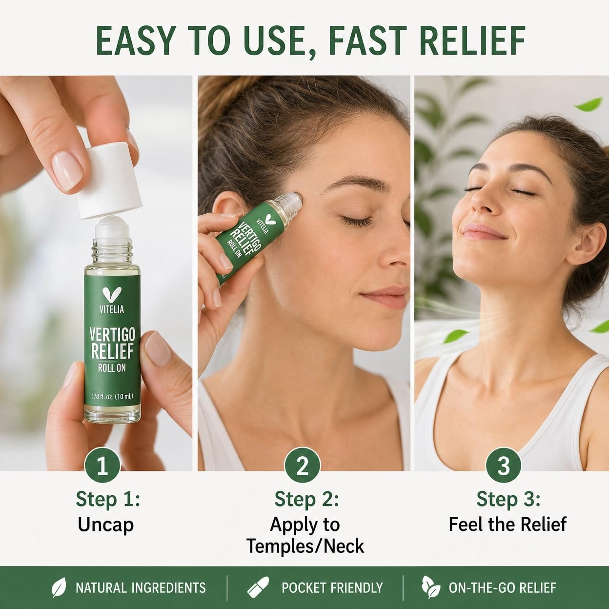 Vertigo Relief Anti-Dizzy Roll On – Botanical Essential Oil Blend for Balance Support, Non-Drowsy, Portable Anti-Dizzy Comfort, Easy Apply for Daily Use, 10ML (1PC)