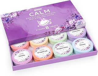 Shower Steamers 8 Pack Set Shower Bombs Tablets in Purple Box with 8 Fragrances with Shea Butter for Self-Care & Relaxation, Idea for Mothers Day Women and Men