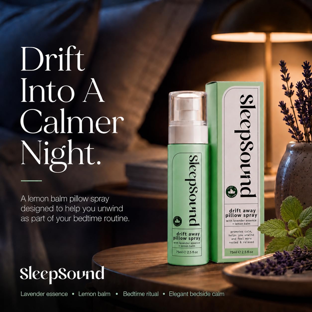 SleepSound Lavender + Lemon Balm Pillow Mist | Calming Aromatherapy Spray for Nighttime Relaxation & Wind Down Routine | Soothing Bedtime Mist Scent Fragrance