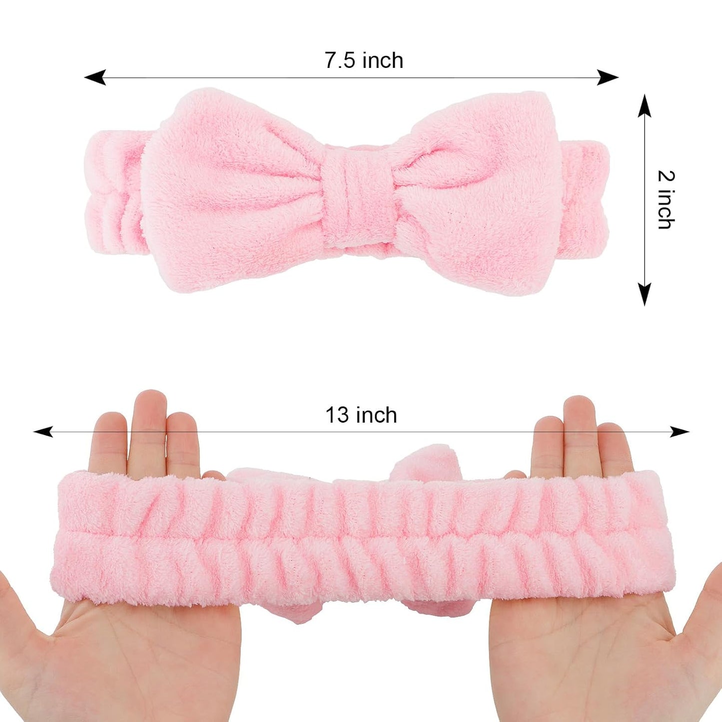Casoty 12 Pcs Pink Spa Headband, Makeup Headband for Women, Soft Coral Fleece Skincare Headbands for Makeup, Bow Hair Band for Face Washing Shower Skin Care Yoga