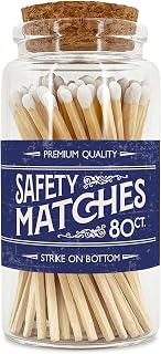 Old Fashion Wooden Matches in a Jar with Striker | Decorative Matches for Candles | Long Matches for Candles in Apothecary Glass Jar | Approx. 80 Safety Matches for Home Decor & Bathroom