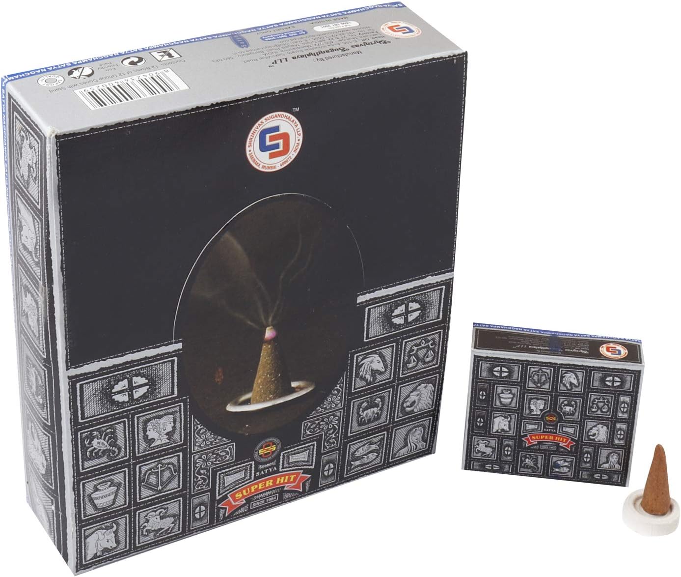 Satya Nag Champa Super Hit Temple Incense Cones Box | 12 Packs of 12 Cones Each in a Box | Export Quality
