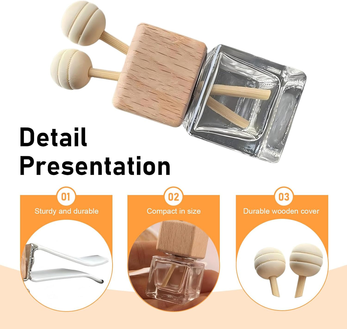 2 PCS Car Vent Diffuser Clips, Refillable Empty Glass Bottles with Natural Wood Cap & Stick, Anti-shake Decorative Air Outlet Holder, Interior Accessory for Most Cars (Transparent)