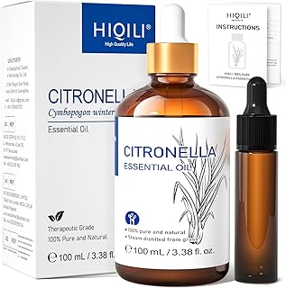 HIQILI 100ML Citronella Oil for Homemade Sprays, Add to Diffuser, 100% Pure and Natural Undiluted 3.38 Fl Oz