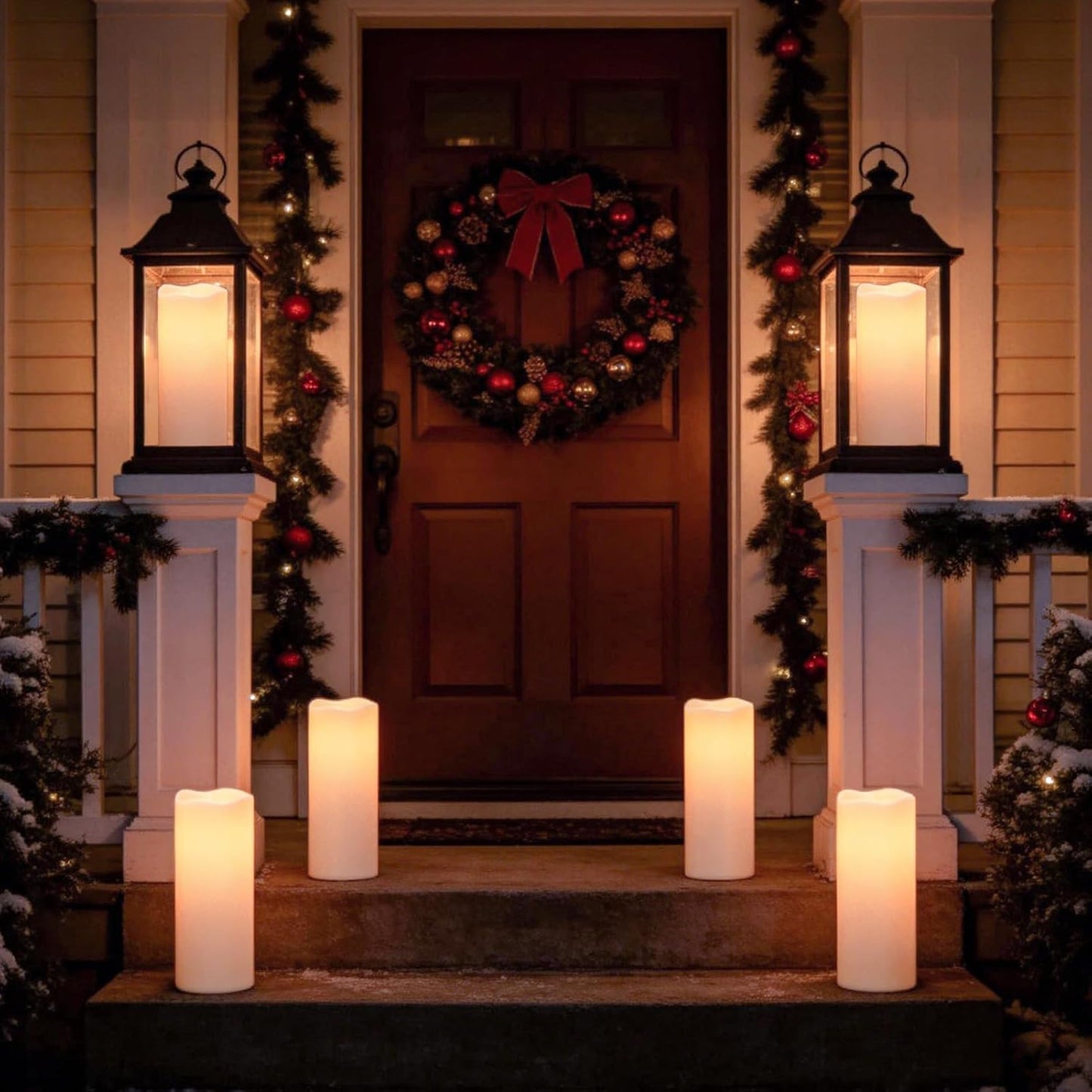 GenSwin Outdoor Candles with Timer Waterproof, Large Pillar Battery Operated Candles with Remote Timer, 12" x 5" LED Flameless Candle for Indoor Outdoor Lanterns Patio, IP65 Waterproof (Set of 2)