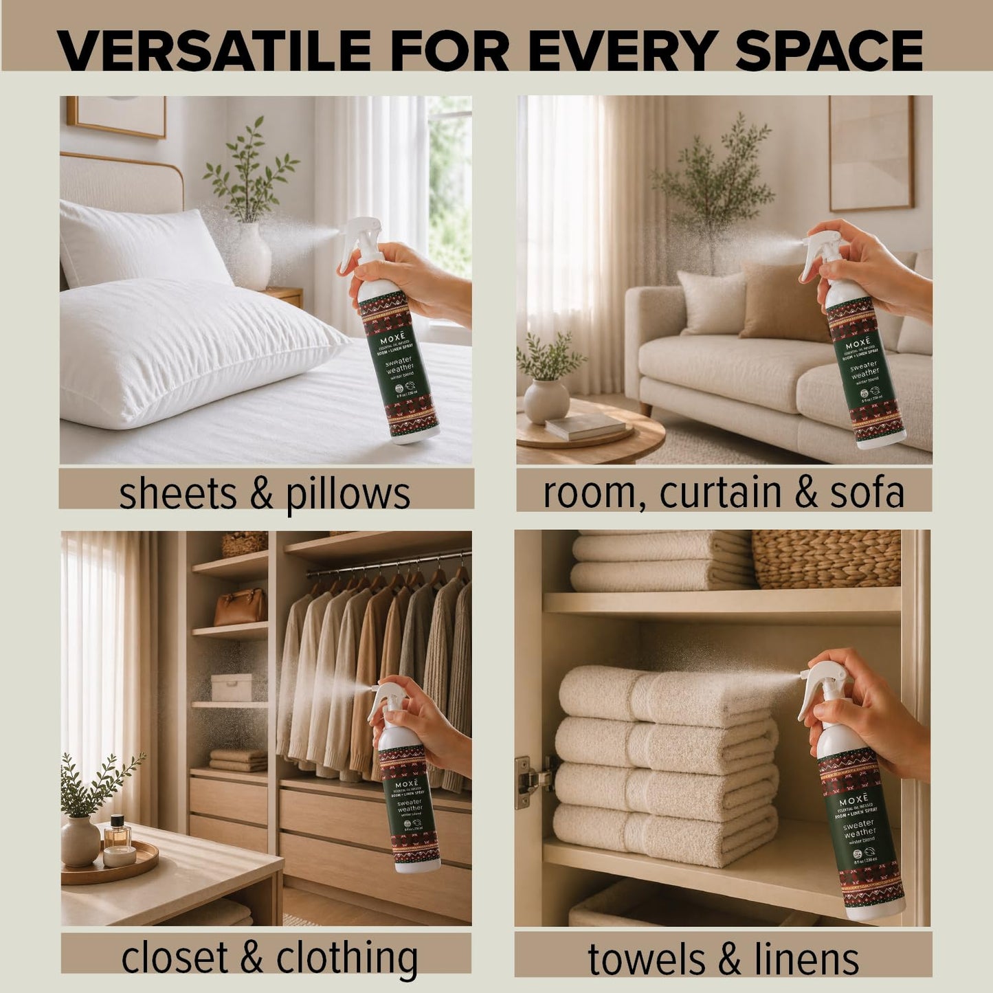 Sweater Weather Room & Linen Spray | Holiday Aromatherapy Mist with Douglas Fir, Cedarwood, Sandalwood, Cassia, Clove & Vanilla Essential Oils | Cozy Seasonal Scent for Home