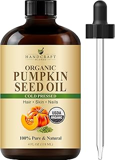 Handcraft Blends Cold-Pressed Organic Pumpkin Seed Oil in Glass Bottle - 4 Fl Oz - 100% Pure and Natural - Premium Grade Carrier Oil for Hair, Skin, Nails, and Body - Massage - Aromatherapy