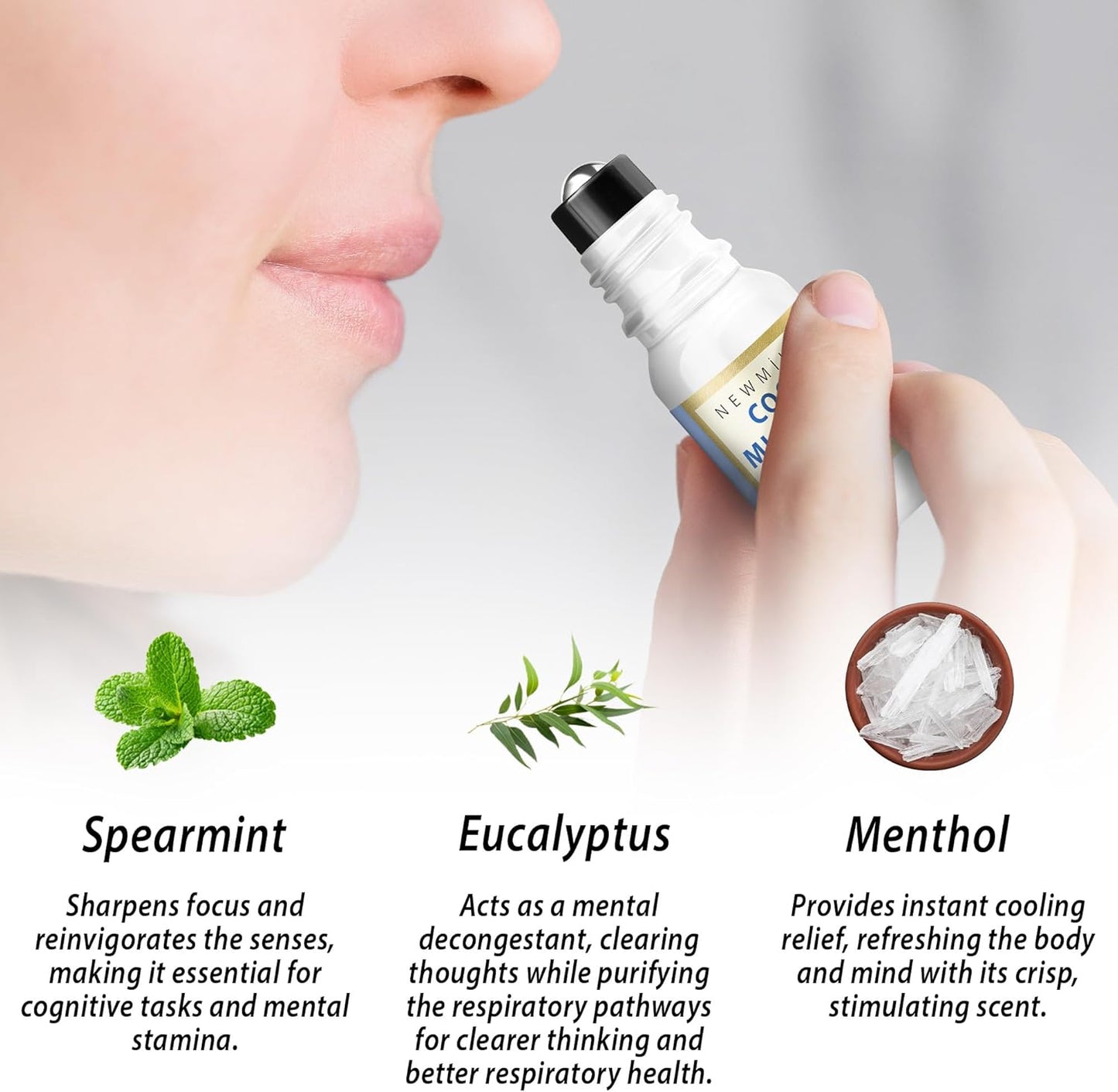 Cool Menthol Migraine Roll on Stick Natural Fast Cooling Peppermint Eucalyptus Aromatherapy Essential Oil for Headache Perfect Selfcare Gift Men Women
