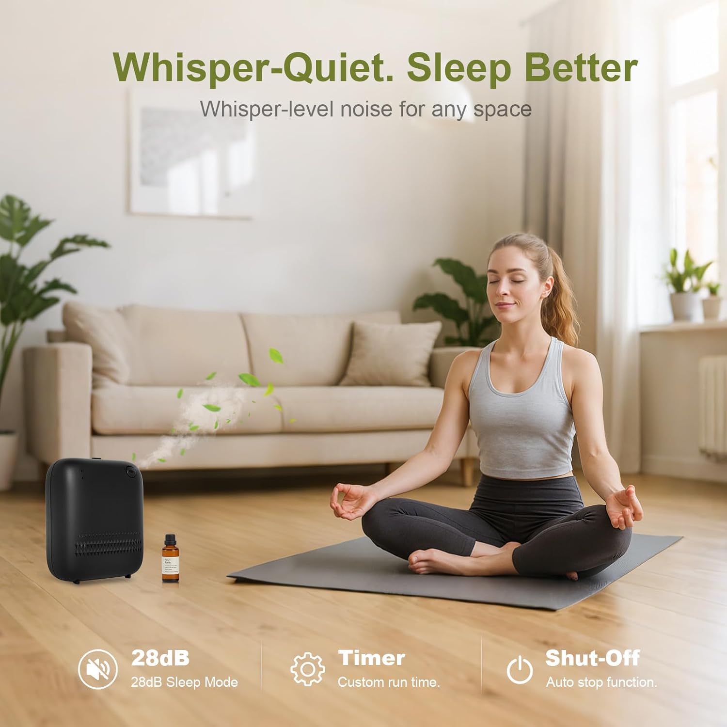 Waterless Diffuser,2000 Sq Ft,USB Plug-in&Battery,Safety Lock,Quiet,Bluetooth App,Hotel Home Collection Scent Machine - Black