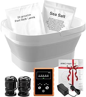 Ionic Foot Bath Detox Machine, Foot Detox Soak Tub with 2 Arrays, 80 Disposable Foot Spa Liners, Sea Salt, Folding Foot Spa Bucket, Home Salon-Level Foot Soaking Tub
