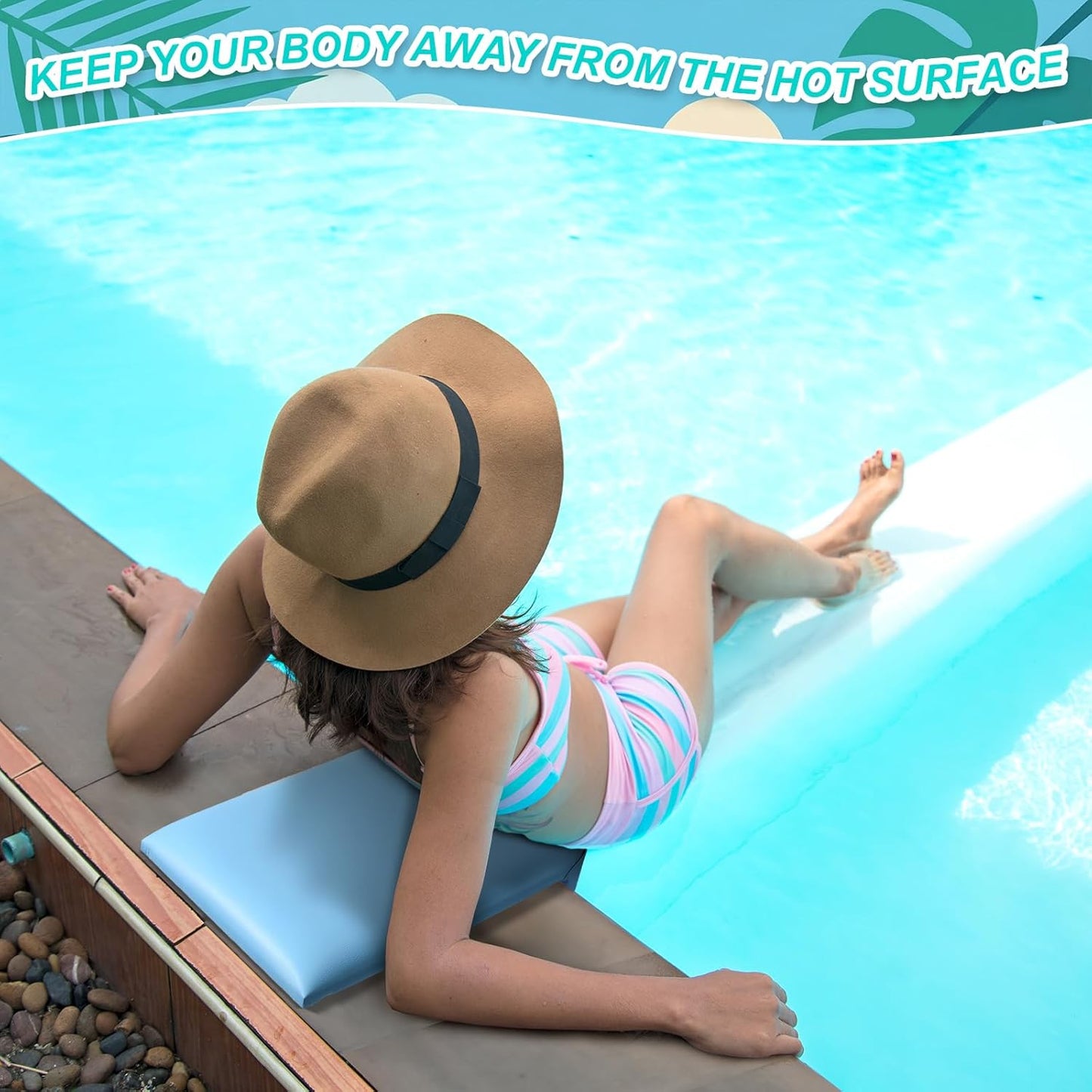 Novabright 2 Pcs 12 Inch Pool Seats for Edge of Pool Poolside Seating Mat with Soft Foam Pad Anti-Slip Cushion Waterproof Bath Seat Chair Light Blue Poolside Accessories for Summer Outdoor Beach