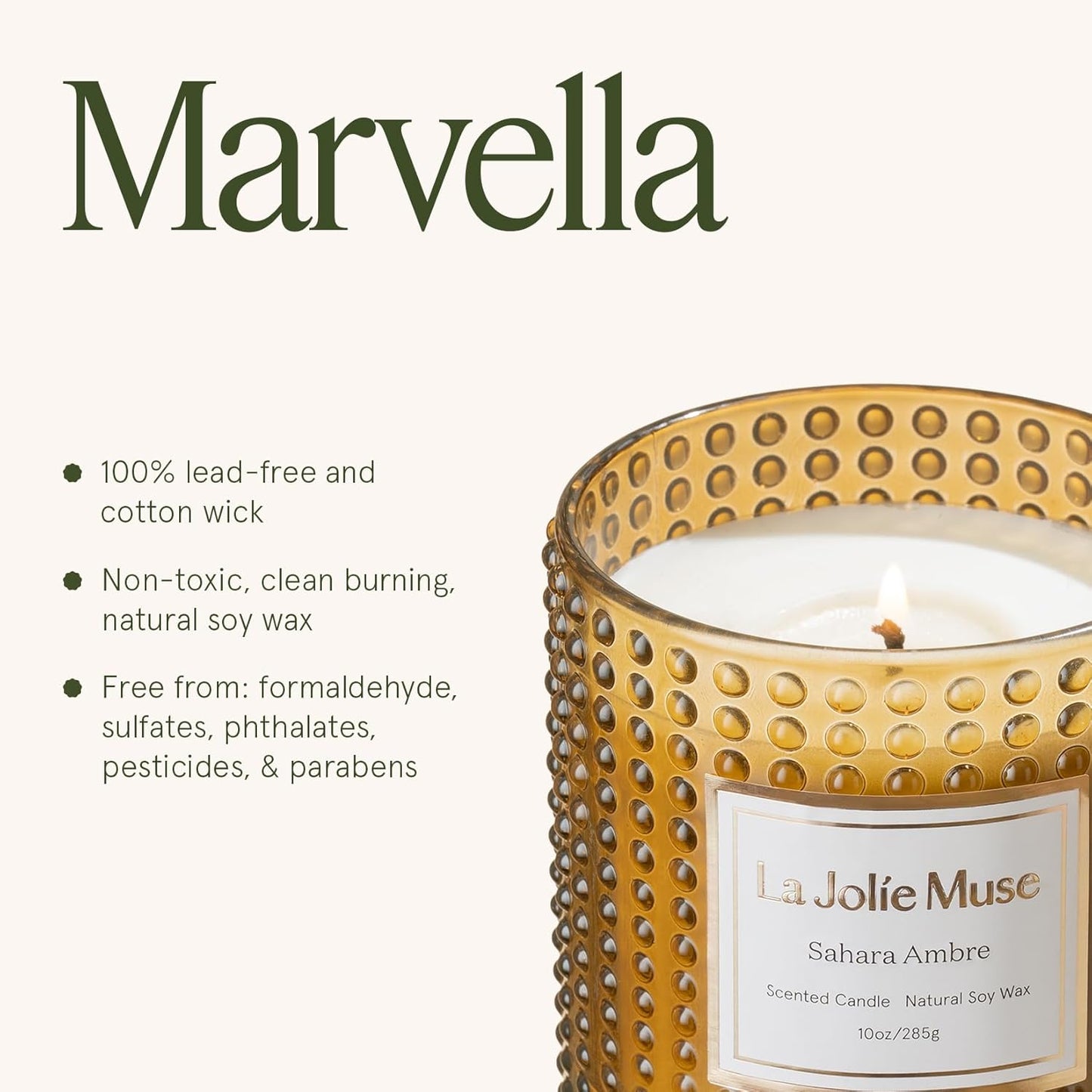LA JOLIE MUSE Sahara Amber Scented Candles for Home | Non Toxic Natural Soy | Luxury Decorative Large Jar Candle | Gifts for Women & Men | Bergamot Musk | 55 Hrs