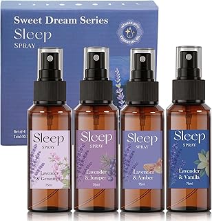 SCENTORINI Sleep Spray, 10.14 oz Calming Lavender Spray for Sleep, Lavender Essential Oil, 4 Pack Relaxing Aromatherapy Pillow Mist for Bedding Fabric, Room Spray Air Freshener