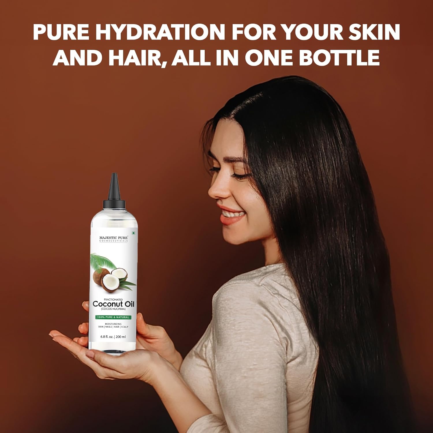 Majestic Pure Fractionated Coconut Oil - Relaxing Massage Oil, Liquid Carrier Oil for Diluting Essential Oils - Skin, Lip, Body & Hair Oil Moisturizer & Softener - 6.8 fl oz