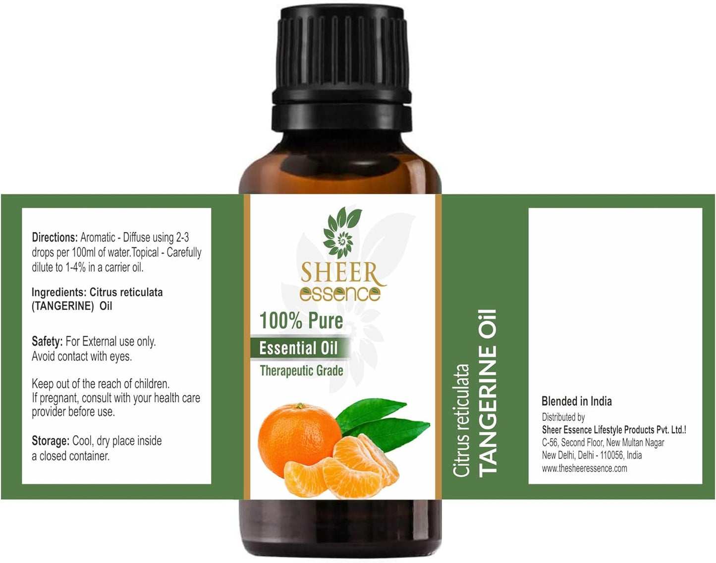 Tangerine Oil -(Citrus reticulate) Cold Pressed 100% Natural Pure UNDILUTED Therapeutic Grade Essential Oil Best for Skin, Hair Care and Aromatherapy Oil 1.69 Fl.Oz.
