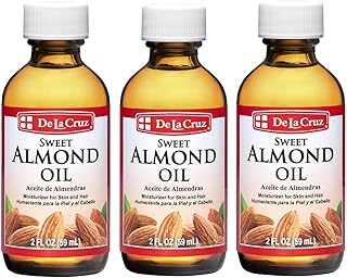 De La Cruz Sweet Almond Oil, Natural Hair and Skin Moisturizer, 3-Pack of 2 FL Oz Glass Bottles