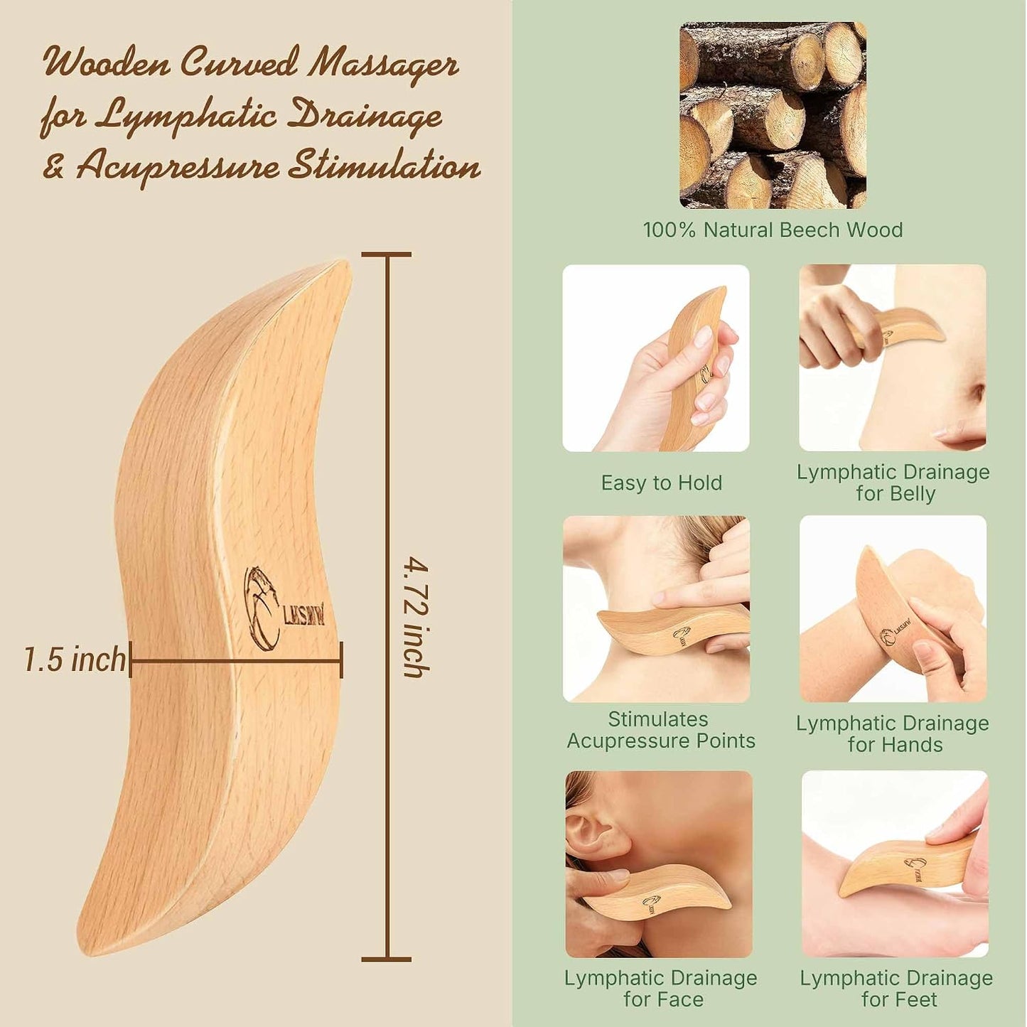 Dry Body Brush Set for Lymphatic Drainage, Round Boar Bristle Dry Brushing Body Brush with Strap, Wood Therapy Kit with Wooden Acupressure Massage Tools for Face Body Gua Sha Sculpting