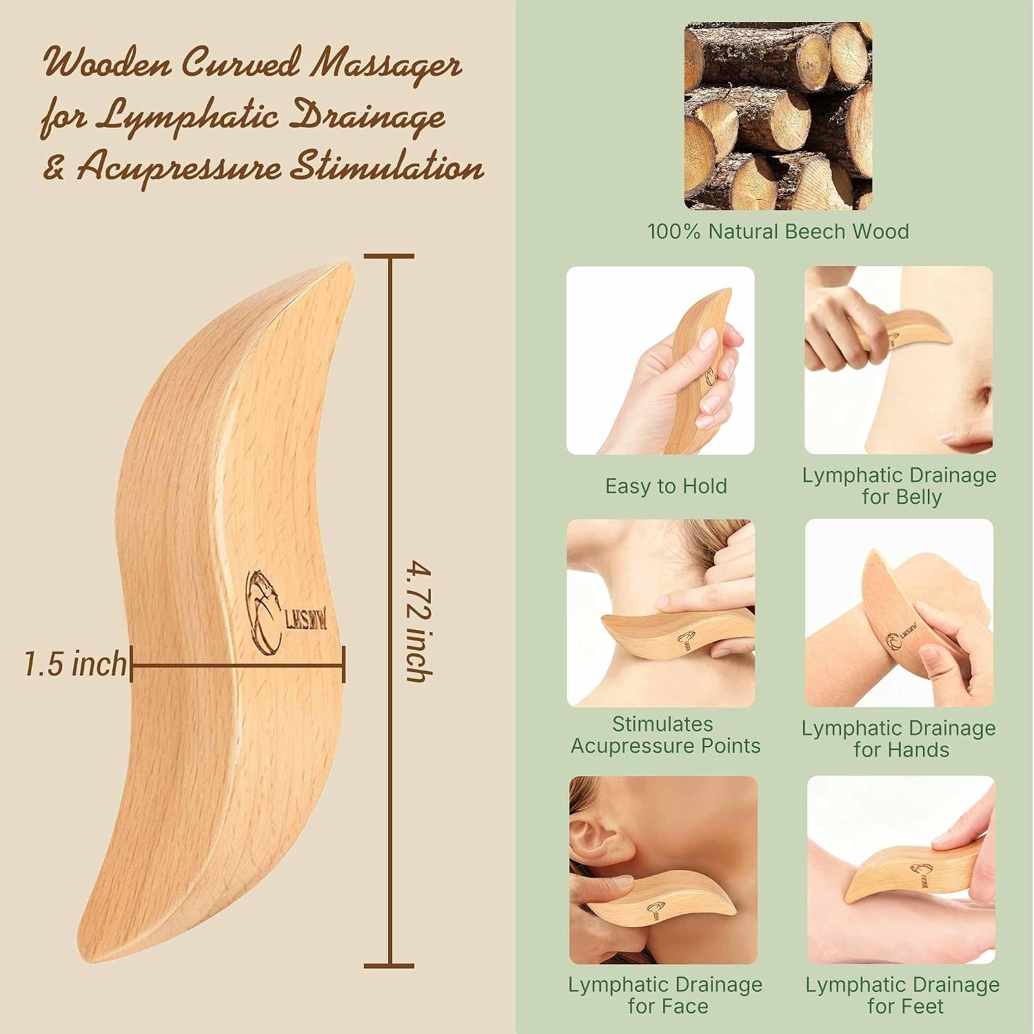Dry Body Brush Set for Lymphatic Drainage, Round Boar Bristle Dry Brushing Body Brush with Strap, Wood Therapy Kit with Wooden Acupressure Massage Tools for Face Body Gua Sha Sculpting