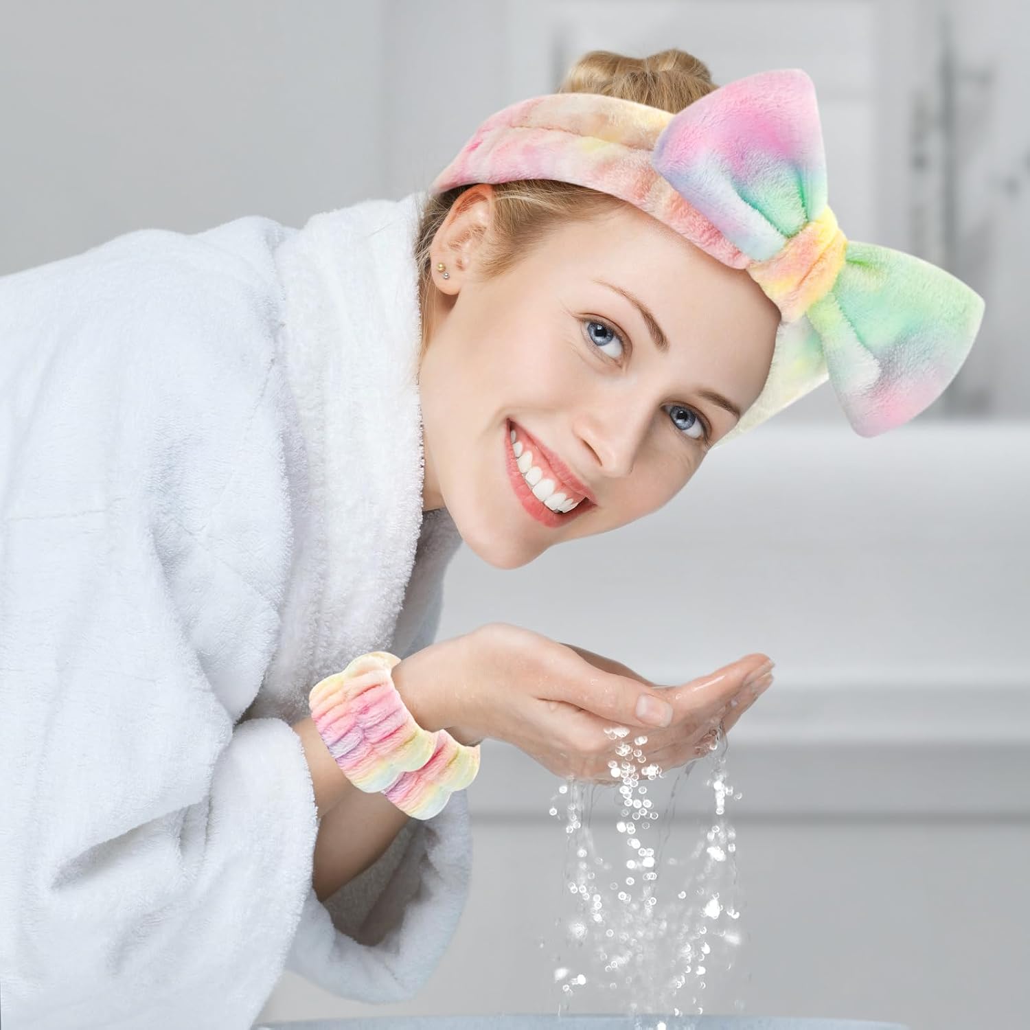 Wteehn 6pcs Headband and Wristband for Face Washing, Makeup Spa Skincare Headband, Skin Care Face Wash Headbands Wrist Bands Tools Set, for Women and Teen Girls Gifts