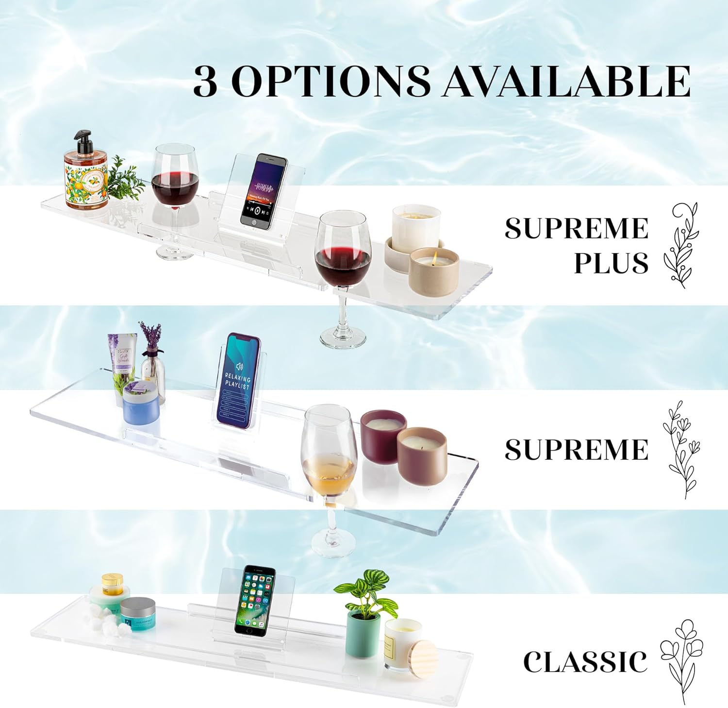 38" Classic-Clear Bathtub Tray Caddy Tub Shelf, Spa Board Luxury Bathroom Bath tub Table, Waterproof Acrylic Tub Caddy Fits Across Bathtub, Book Rack, iPad, Easy To Clean (38")