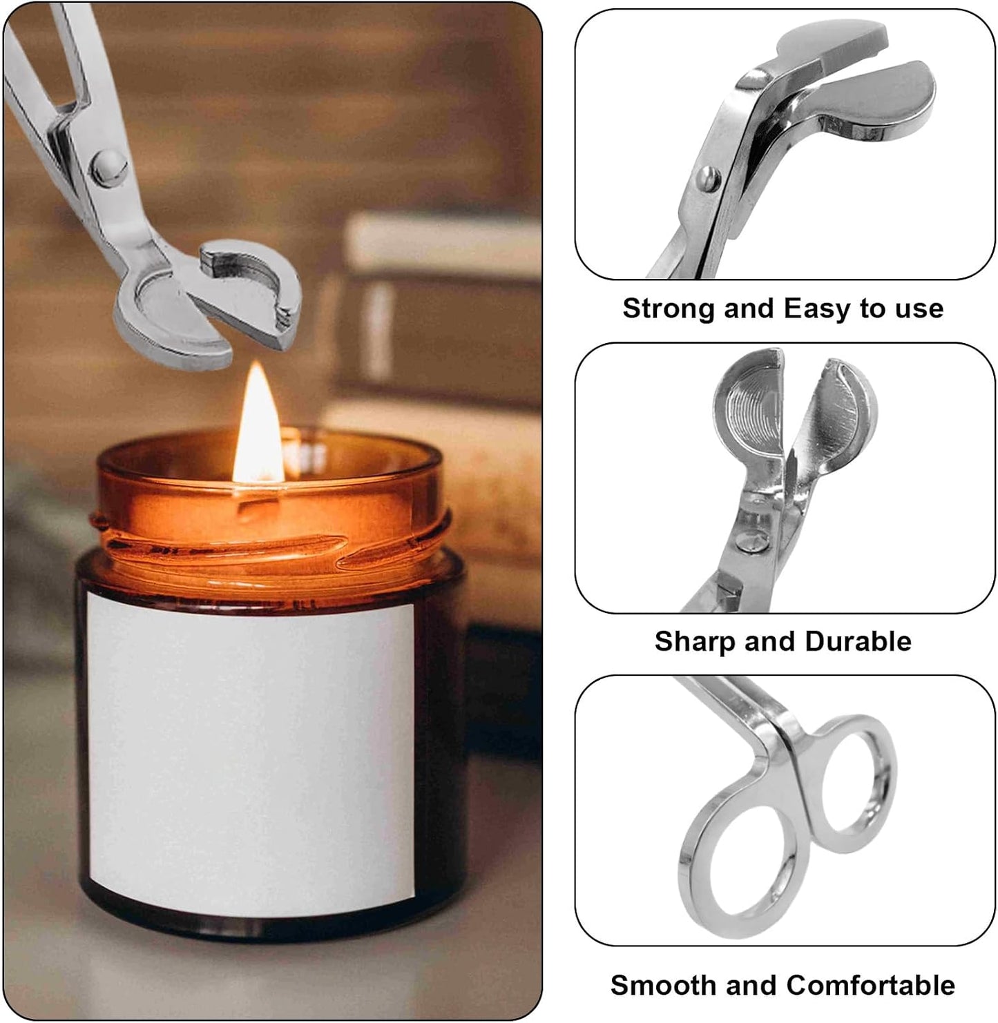 Set of 3, Candle Wick Trimmer, Candle Snuffer and Wick Dipper & Candle Accessory Set, Candle Care Kit for Candle Lover (Silver)