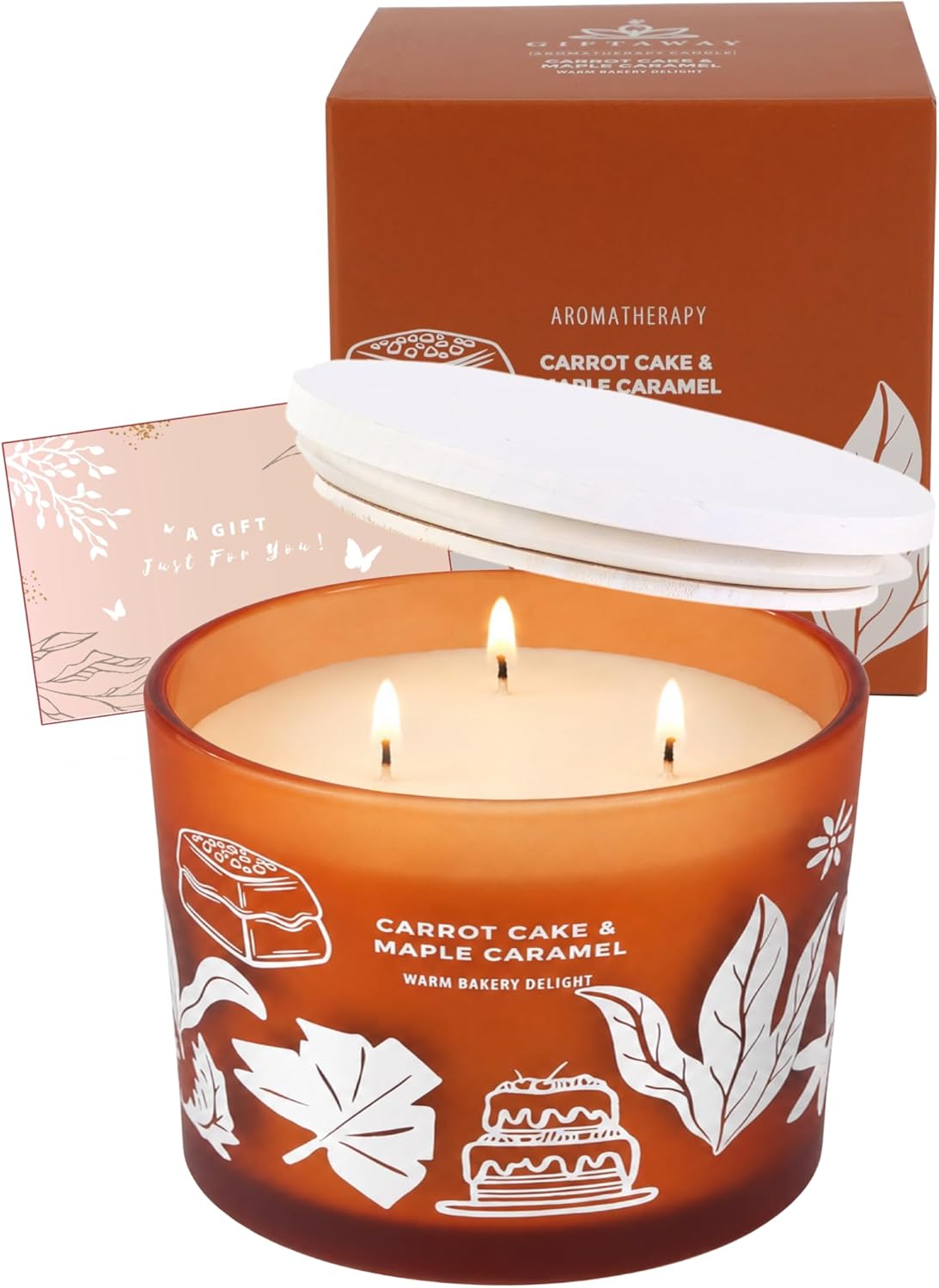 Carrot Cake Maple Caramel Scented Candle | Large 3 Wick Scented Soy Candle for Home | 14.5oz Sweet Carrot Cake Candle | Maple Bakery Candles | Long Lasting Clean Burn | Gift for Women & Men