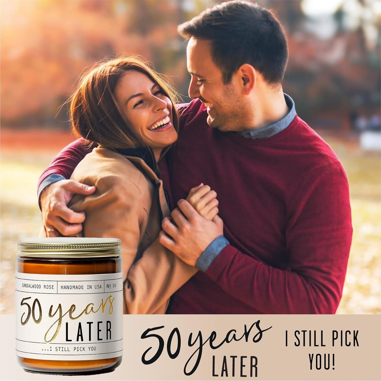 50th Wedding Anniversary Gifts - '50 Year Later' Candle, w/Sandalwood Rose - infused w/Essential Oils I 50th Anniversary Gifts for Wife I 50 Year Anniversary Gifts I 50Hour Burn I USA Made