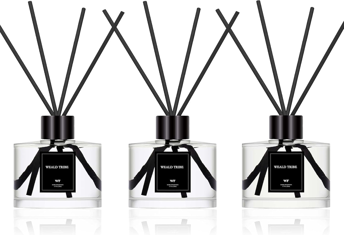 Reed Diffuser Set of 3 for Bathroom Air Fresheners, Oil Diffuser Sticks | Fresh Linen, Ocean, Eucalyptus & Mint Scent(1.7 fl oz Each Pack) Fragrance with 12 Sticks Defusers | Shelf Decor
