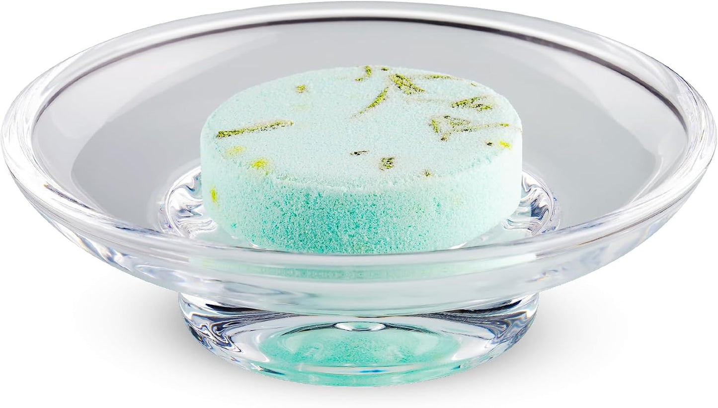 NiHome Glass Shower Steamers Holder, Transparent Aromatherapy Tray Keeps Steamer in Place, Prevents Drain Clogs & Slipping, Safe & Clean Shower Accessory, Compact & Functional Minimalist Design