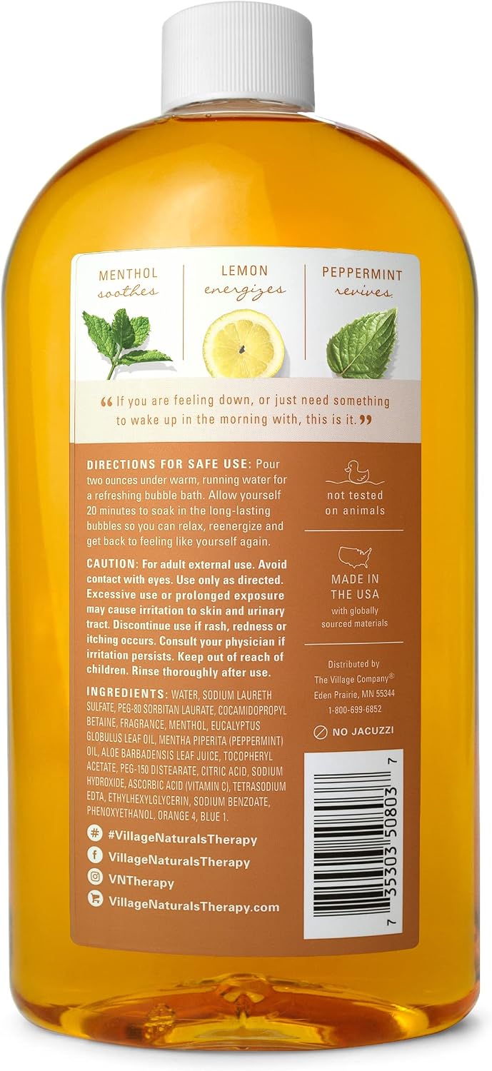 Village Naturals Therapy Breathe Bubble Bath, Lemon Mint Scent, 20 oz, Pack of 4