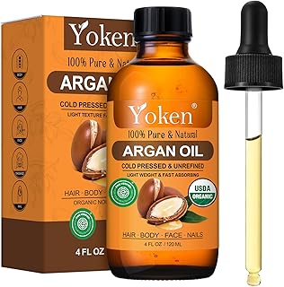 Yoken Organic Argan Oil for Hair 4 Fl Oz, USDA Pure and Natural Morocco Argan Oil, Argon Oil For Hair, Scalp, Face & Skin Care, 100% Cold Pressed Hair Conditioner, Unrefined Argon Nails Carrier Oil