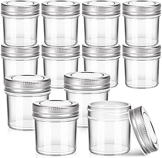 2 oz Mini Marson Jar - Set of 12, Small Glass Jars with Leak-Proof Sliver Lids, Round Little Canning Jars for Storing Jam, Honey, Spice, Candle, Candy 2oz, 12pcs