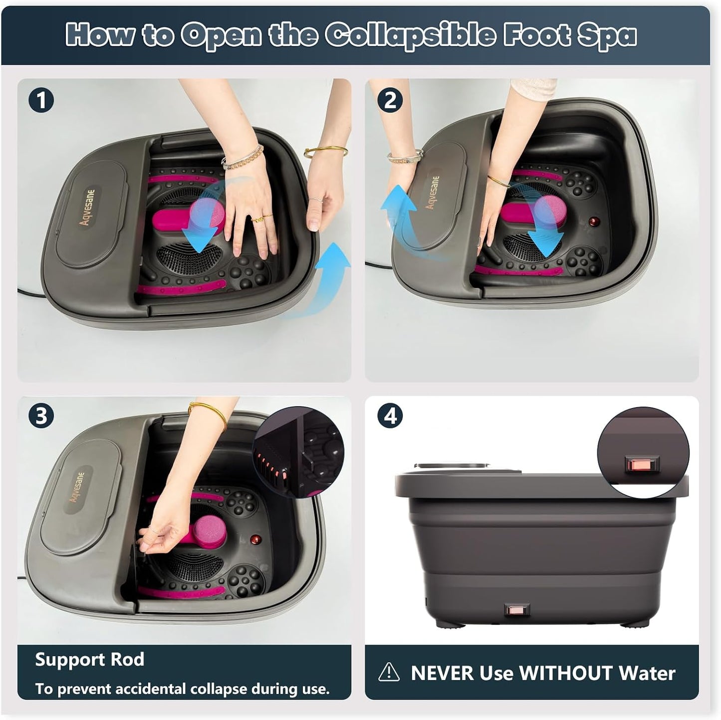 Collapsible Foot Spa Bath Massager with Heat, Remote, Temperature Control, Timer, Foot Soaking Tub with 3 Pedicure Attachments and Foot Pedicure Kit