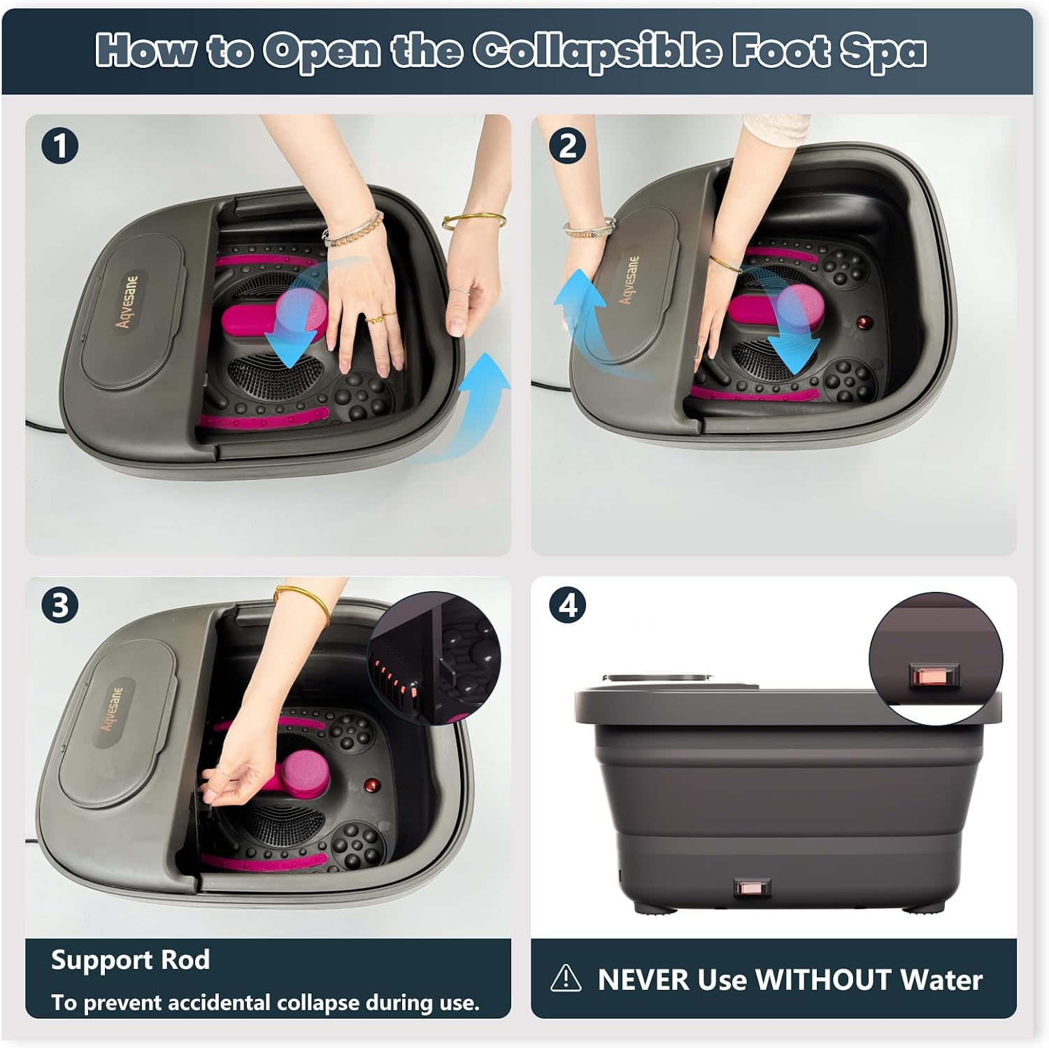 Collapsible Foot Spa Bath Massager with Heat, Remote, Temperature Control, Timer, Foot Soaking Tub with 3 Pedicure Attachments and Foot Pedicure Kit