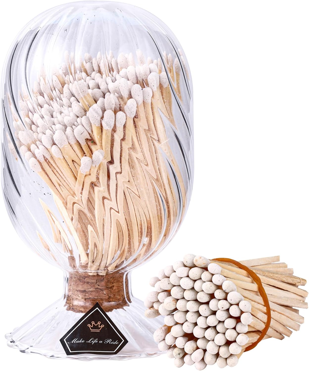 3'' White Matches Included, Match Holder with Candle Matches, Match Cloche with Striker, Long Fireplace Matches for BBQ Grill, Matches in a Jar with Striker, 100Pcs Safety Matches for Candles,