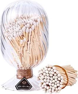 3'' White Matches Included, Match Holder with Candle Matches, Match Cloche with Striker, Long Fireplace Matches for BBQ Grill, Matches in a Jar with Striker, 100Pcs Safety Matches for Candles,