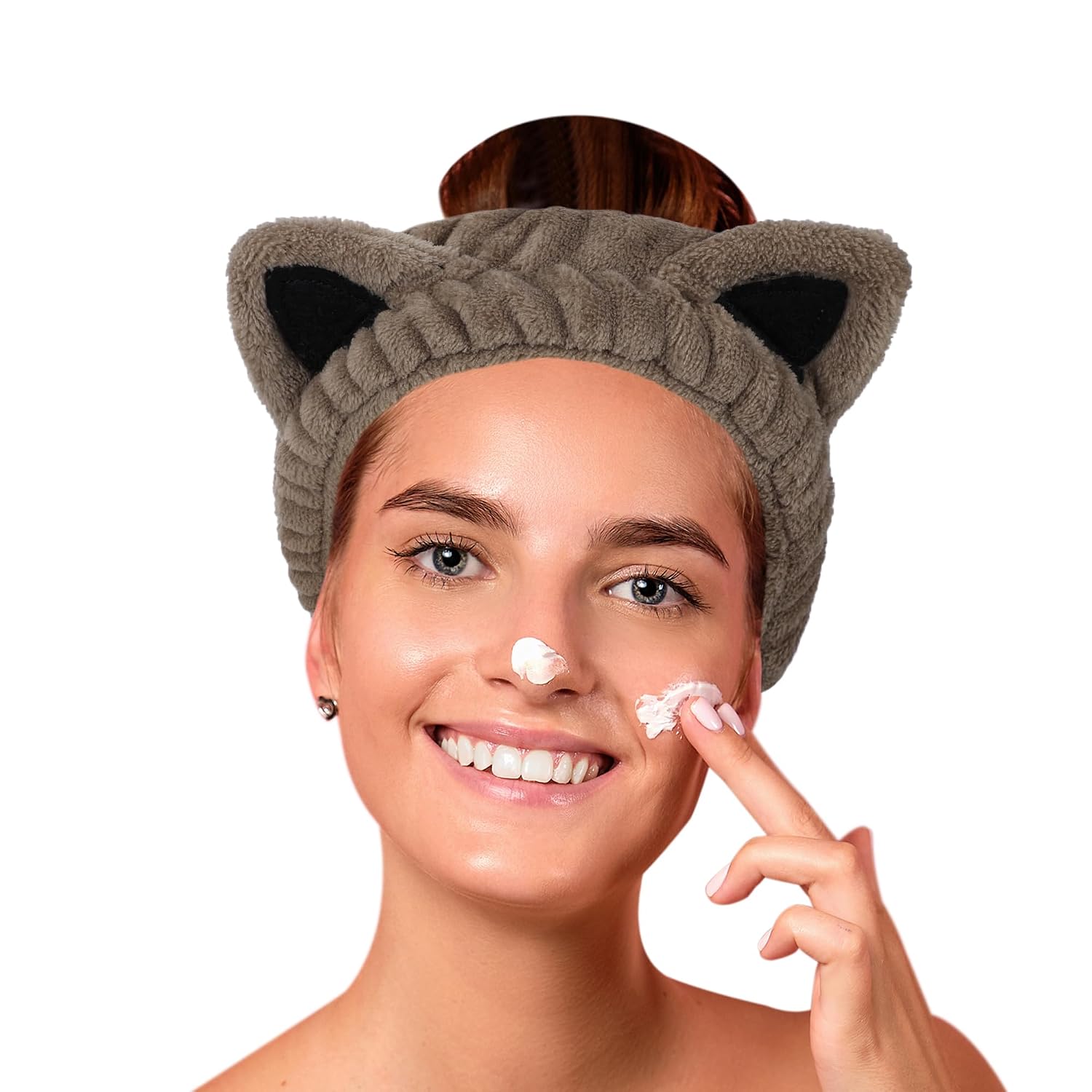 Facial Spa Cosmetic Makeup Skincare Headband for Washing Face Makeup (Cat Ear Brown)