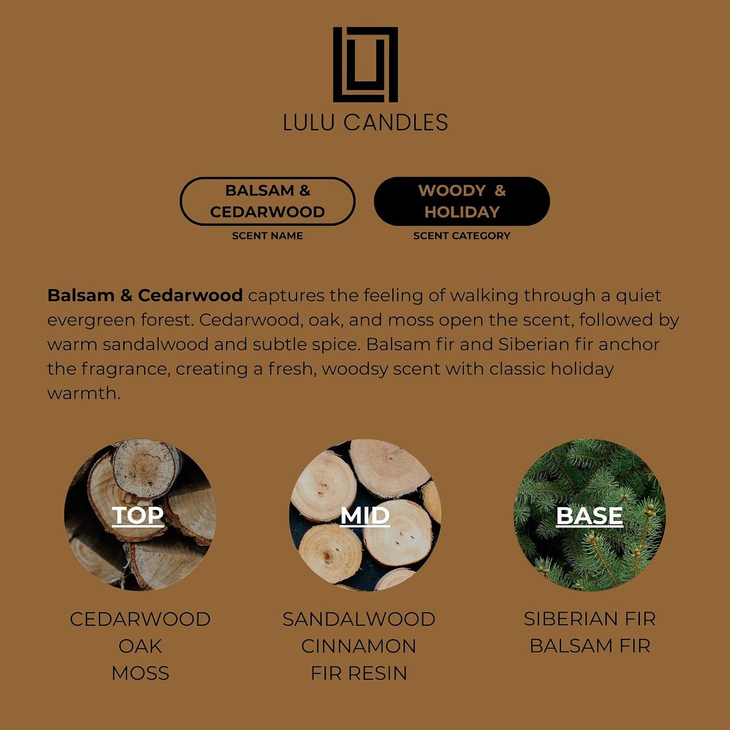 Lulu Candles | Balsam & Cedarwood | Smells Like Fresh Fir | Luxury Scented Soy Jar Candle | Hand Poured in The USA | Highly Scented Long Lasting (9 Oz.)