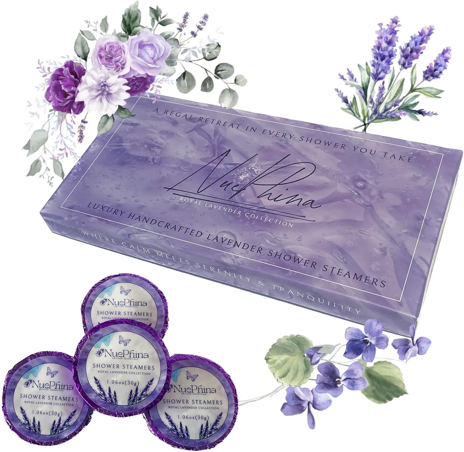 Luxury Lavender Shower Steamers, The Premium Gift for Women. 100% Natural Ingredients with Pure Essential Oils. Enjoy a Calming, Relaxing and Long-Lasting Aromatherapy Spa-Like Experience at Home.
