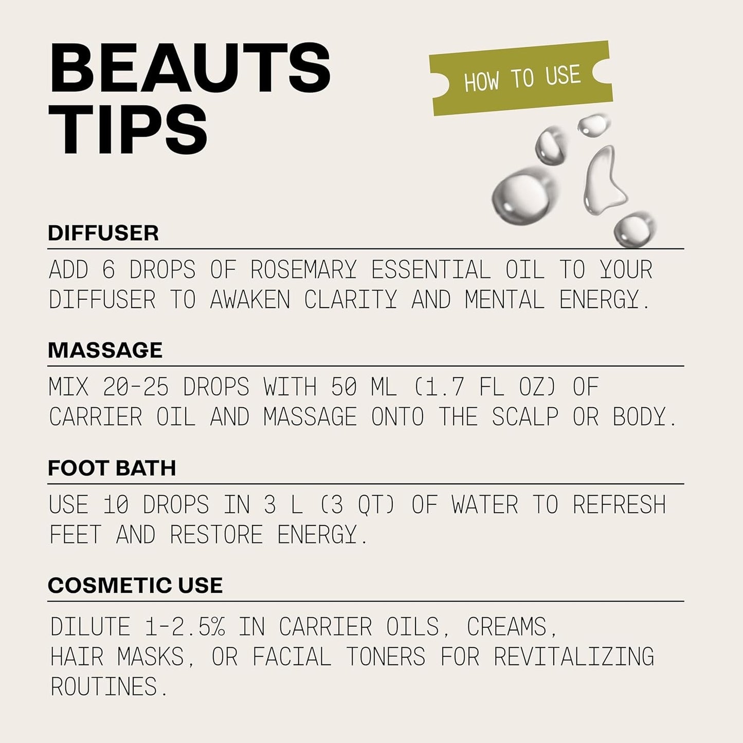 Beauts Premium Rosemary Essential Oil – 100% Pure & Natural - Hair Growth, Scalp, Memory & Focus – Rosemary Oil for Aromatherapy, Diffuser, Massage & Skin – Vegan & Cruelty-Free 10 mL (.33 fl oz)