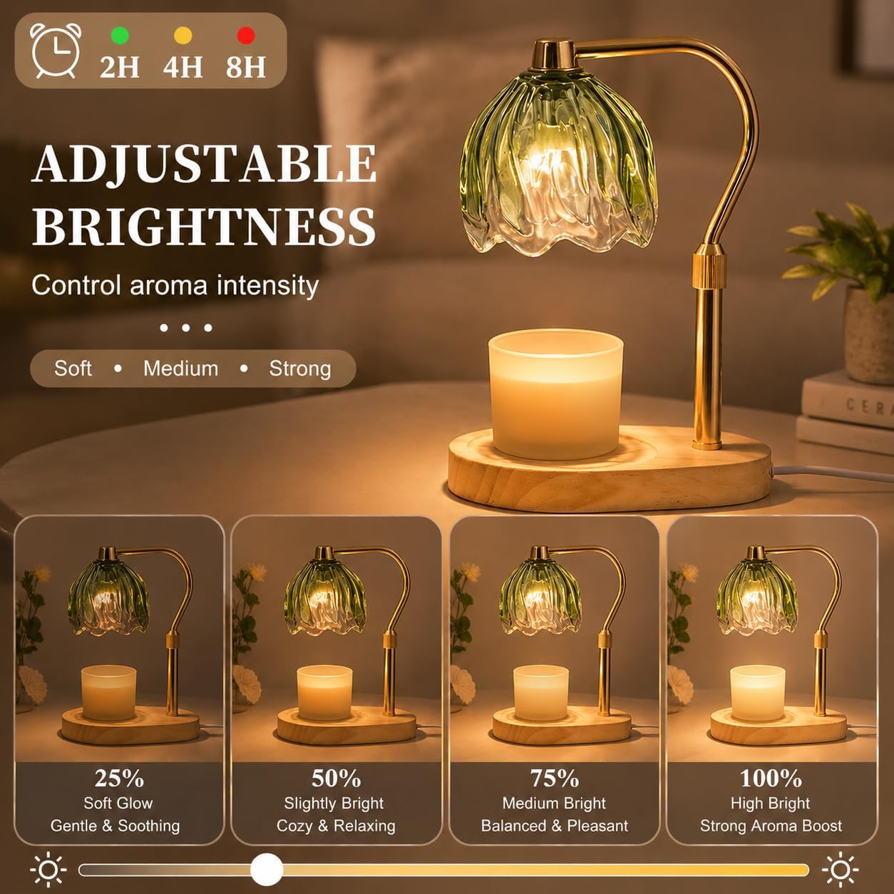 Candle Warmer Lamp with Timer Dimmable Green Candle Lamp Warmer with 2 Bulbs Adjustable Height Birthday Gifts for Women Mothers's Day Gifts House Warming for New Home Decor